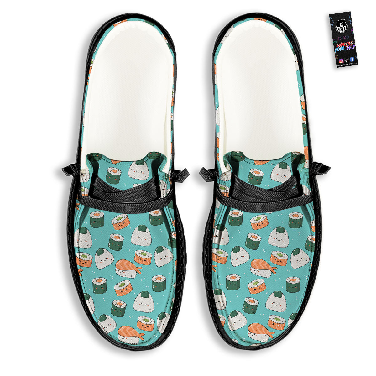 Sushi Kawaii Japanese Print Pattern Black Loafers-grizzshop
