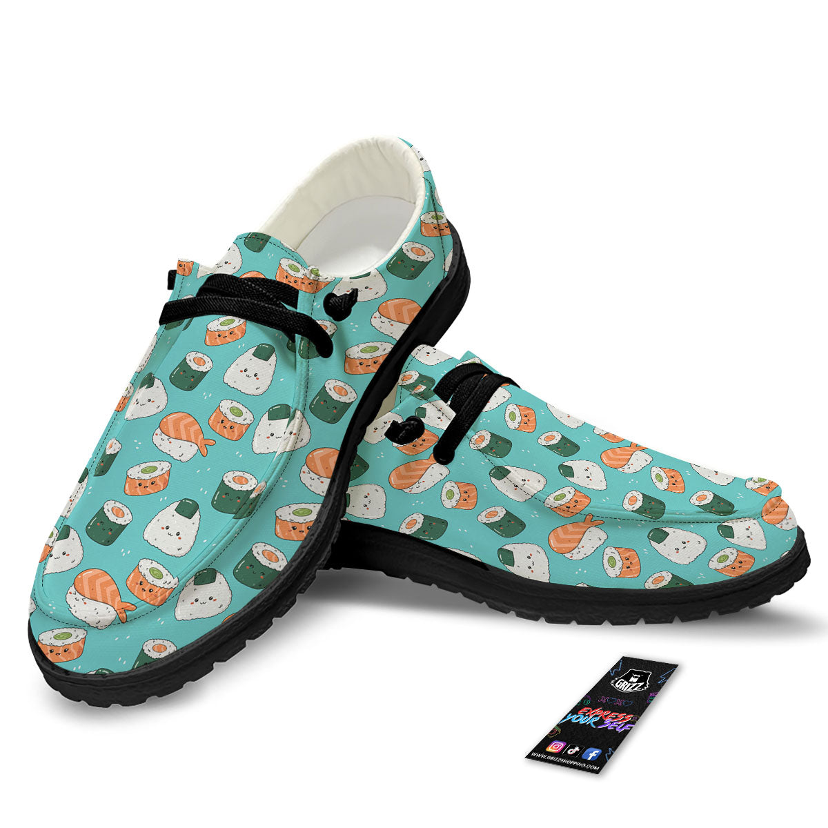 Sushi Kawaii Japanese Print Pattern Black Loafers-grizzshop