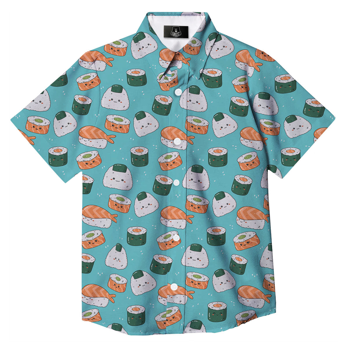 Sushi Kawaii Japanese Print Pattern Button Up Shirt-grizzshop