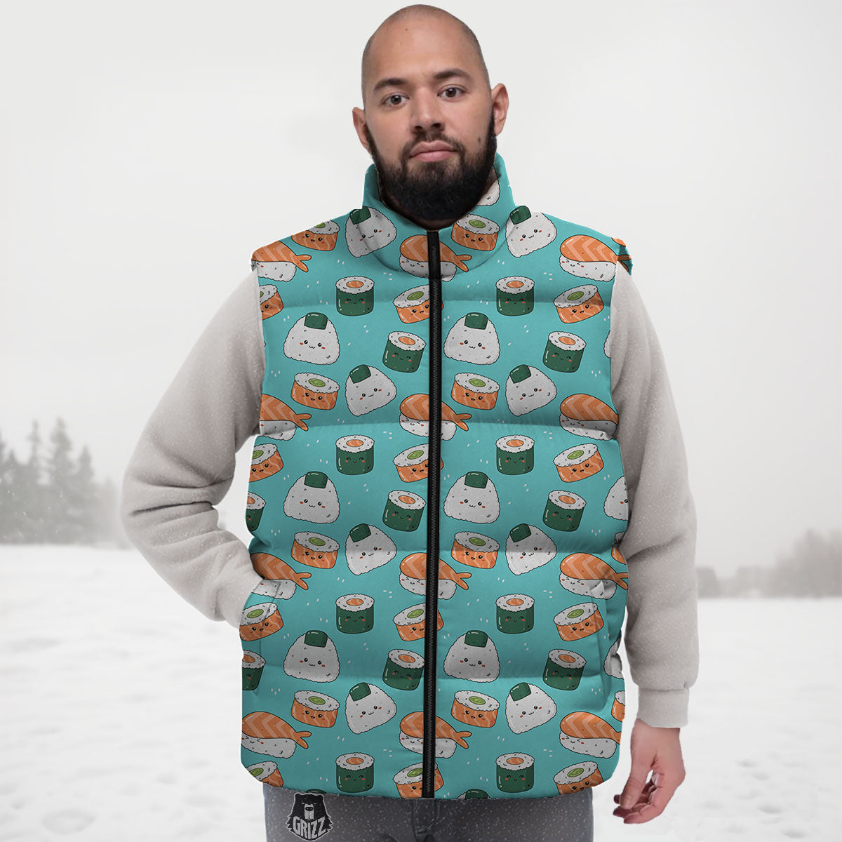 Sushi Kawaii Japanese Print Pattern Down Vest