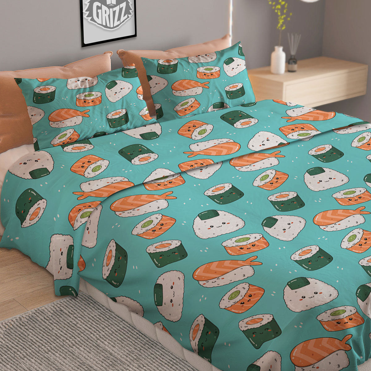Sushi Kawaii Japanese Print Pattern Duvet Cover Bedding Set