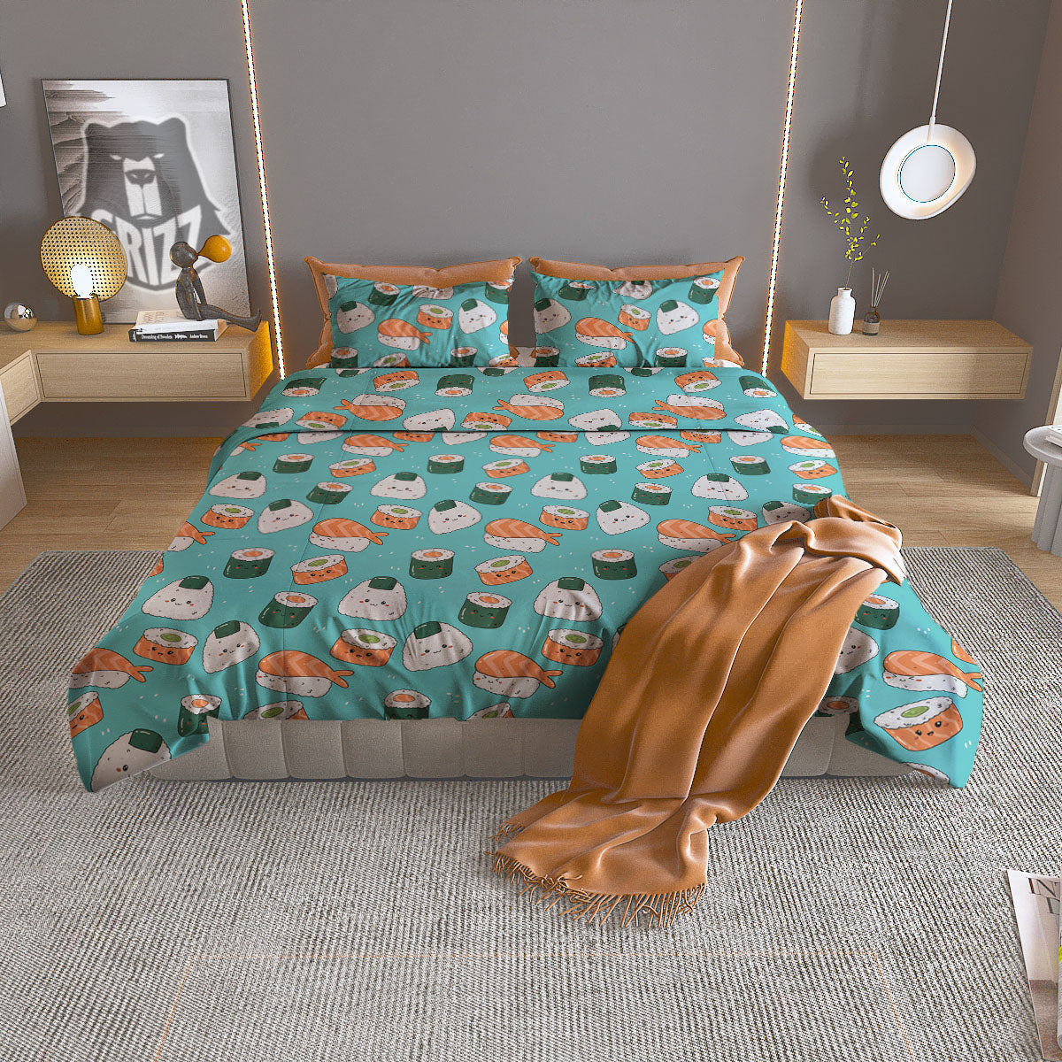 Sushi Kawaii Japanese Print Pattern Duvet Cover Bedding Set