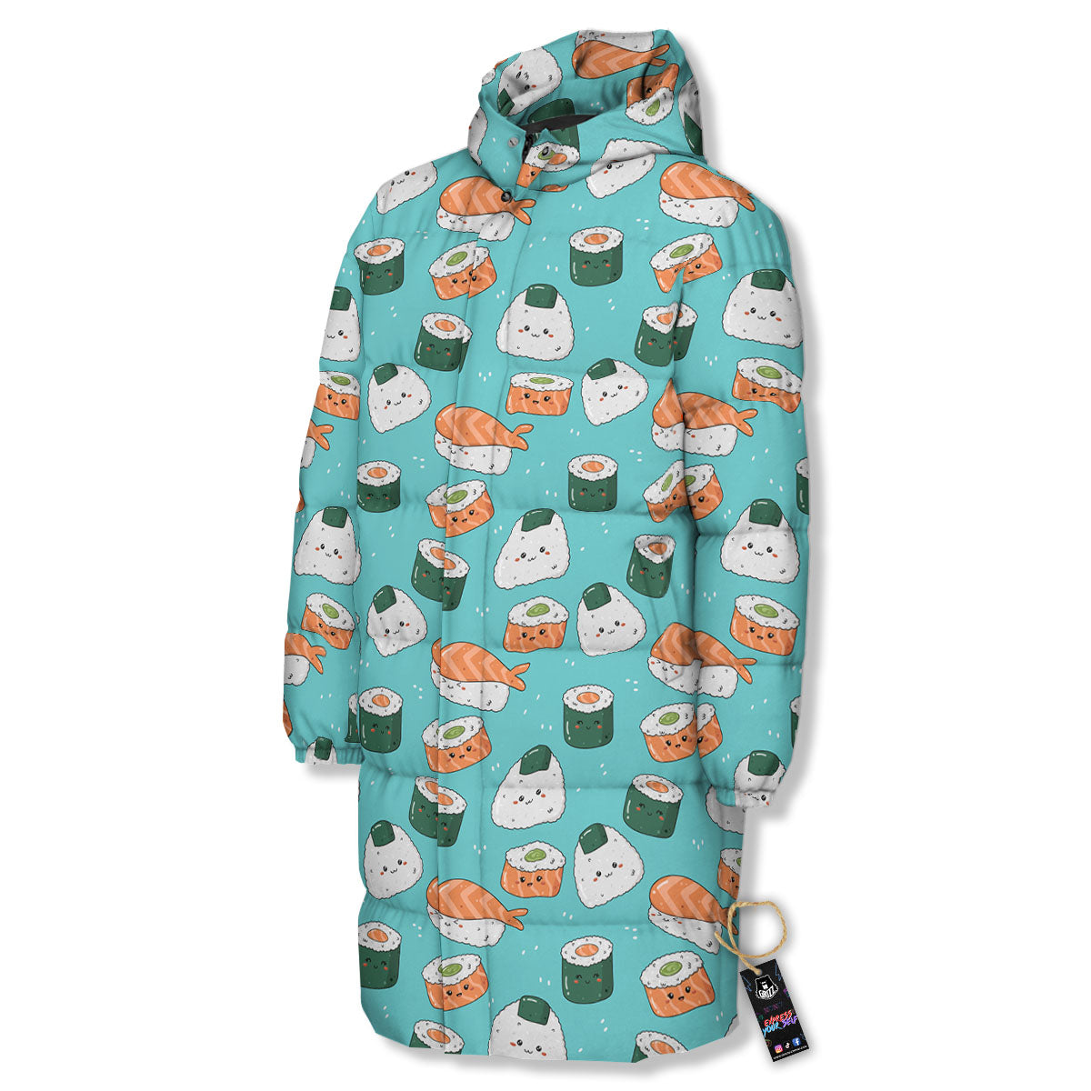 Sushi Kawaii Japanese Print Pattern Long Down Jacket-grizzshop