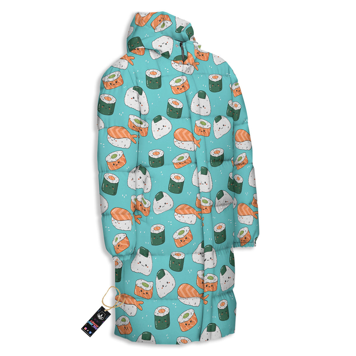 Sushi Kawaii Japanese Print Pattern Long Down Jacket-grizzshop
