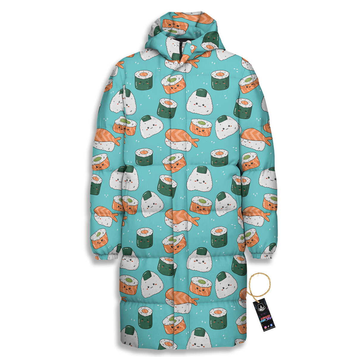 Sushi Kawaii Japanese Print Pattern Long Down Jacket-grizzshop