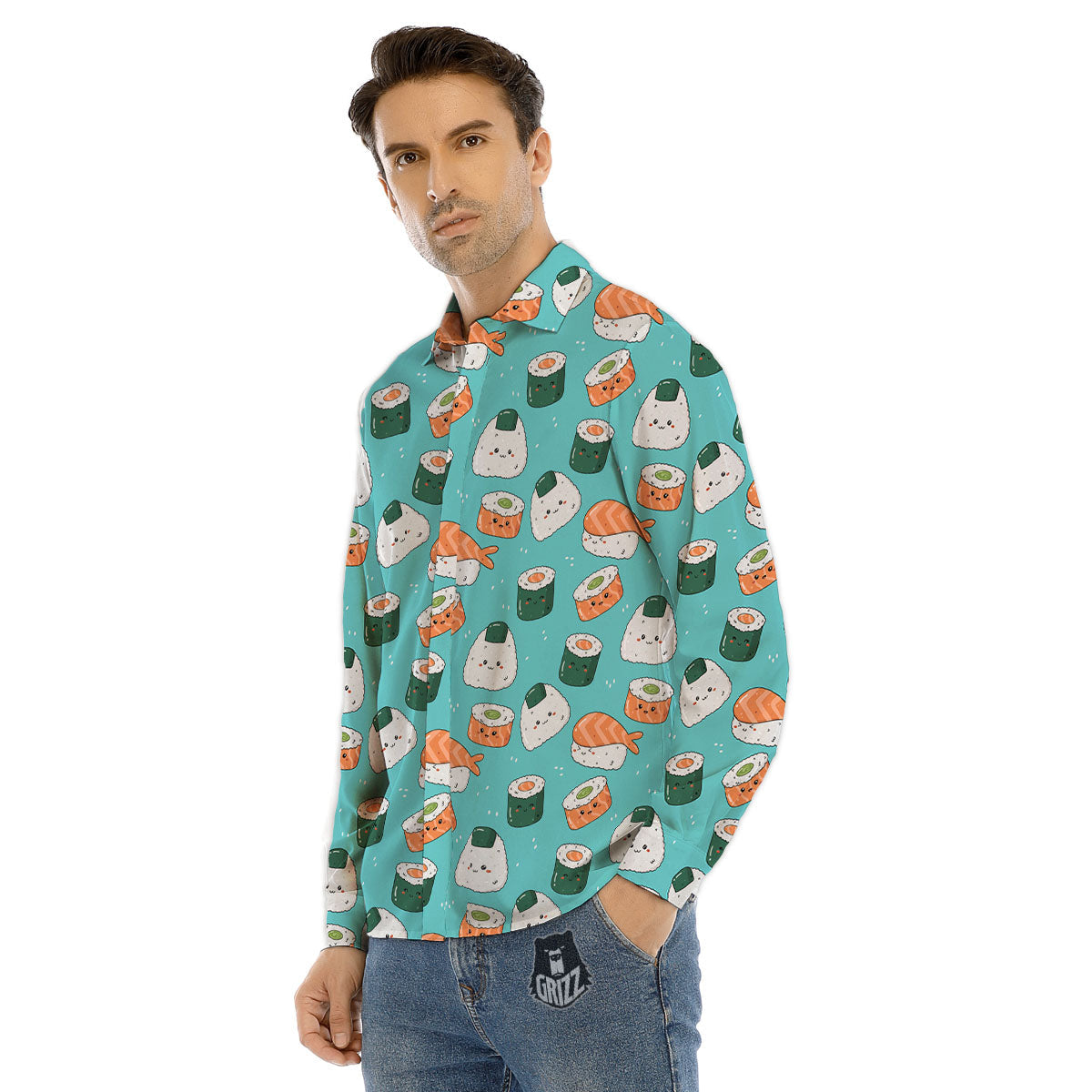 Sushi Kawaii Japanese Print Pattern Men's Dress Shirts-grizzshop