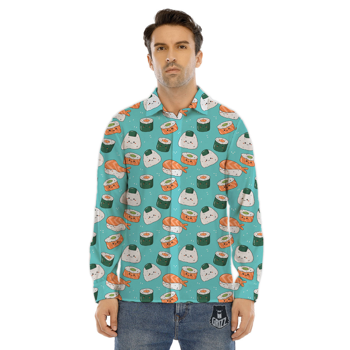 Sushi Kawaii Japanese Print Pattern Men's Dress Shirts-grizzshop