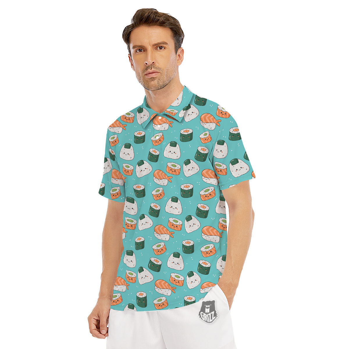 Sushi Kawaii Japanese Print Pattern Men's Golf Shirts-grizzshop