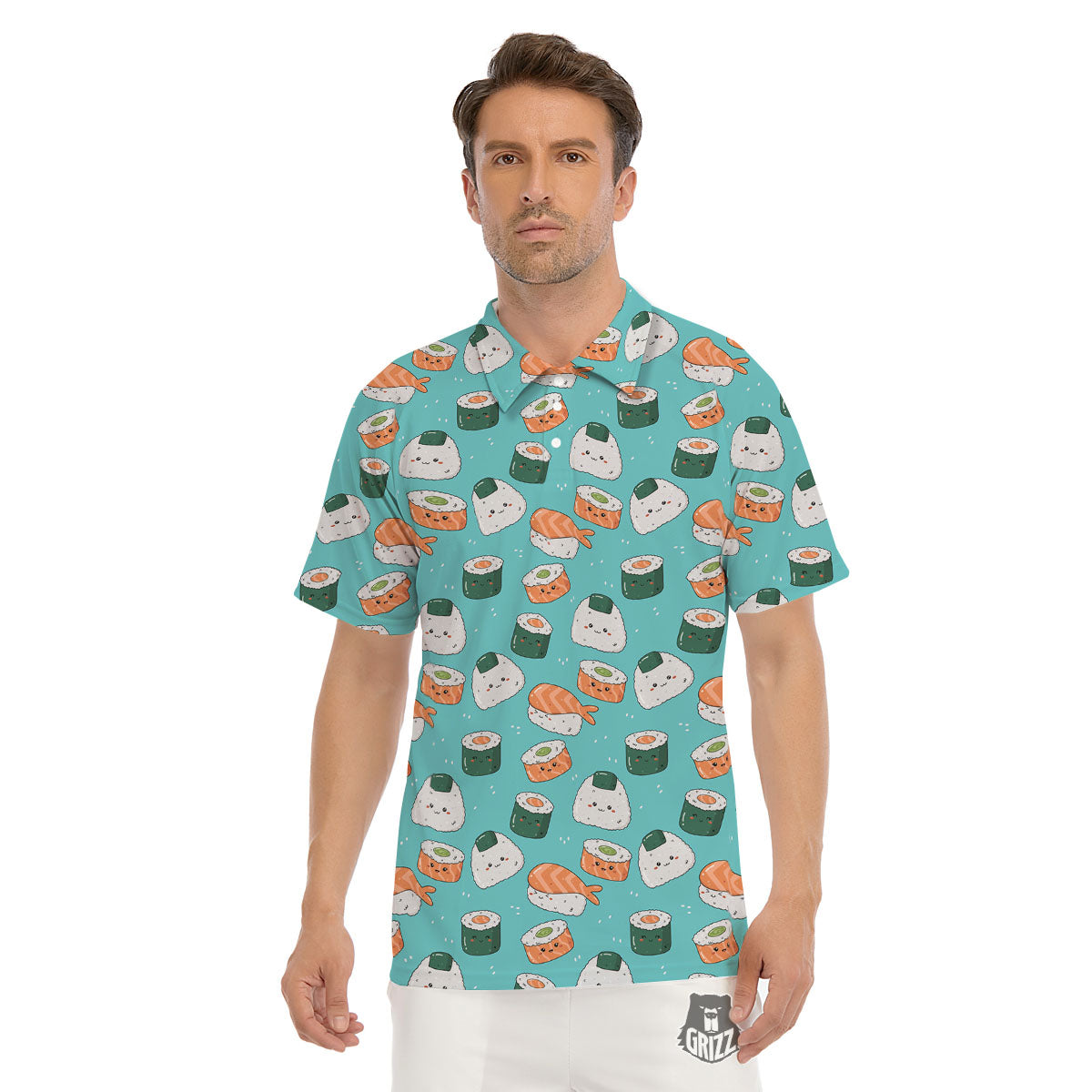 Sushi Kawaii Japanese Print Pattern Men's Golf Shirts-grizzshop