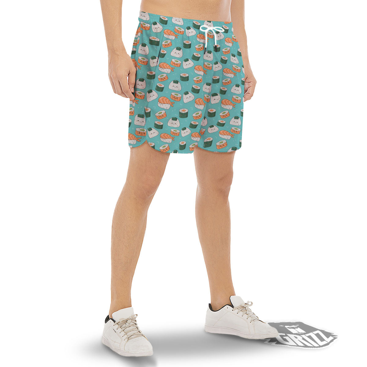 Sushi Kawaii Japanese Print Pattern Men's Gym Shorts-grizzshop