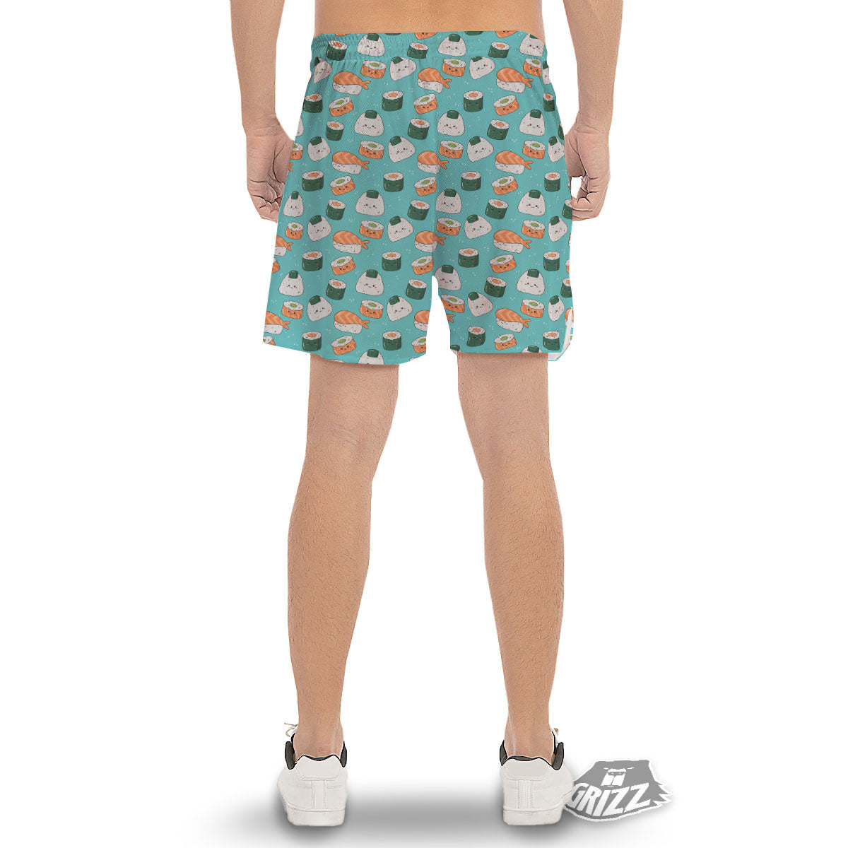 Sushi Kawaii Japanese Print Pattern Men's Gym Shorts-grizzshop