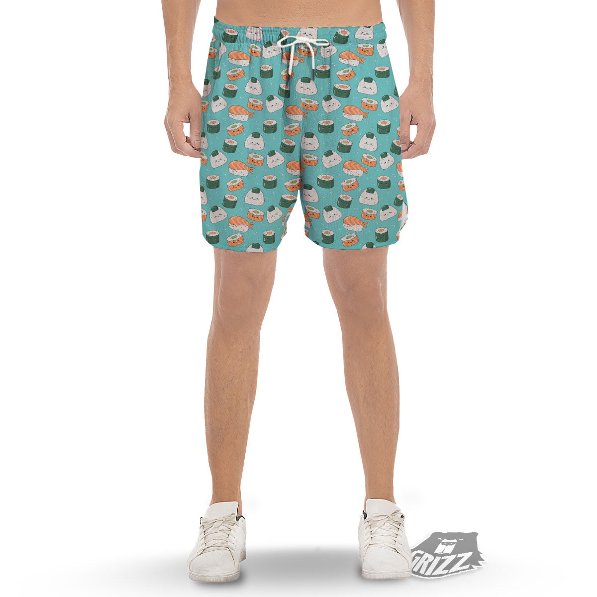 Sushi Kawaii Japanese Print Pattern Men's Gym Shorts-grizzshop