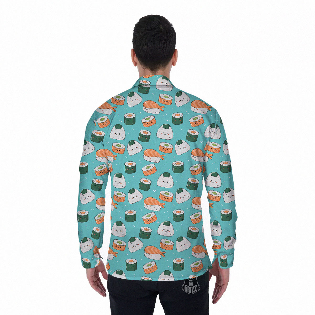 Sushi Kawaii Japanese Print Pattern Men's Long Sleeve Shirts-grizzshop