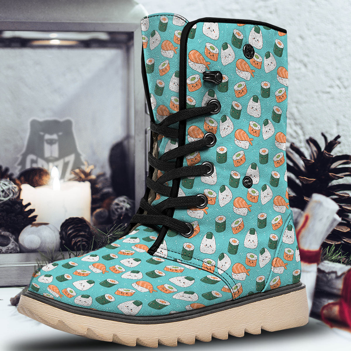 Sushi Kawaii Japanese Print Pattern Snow Boots-grizzshop