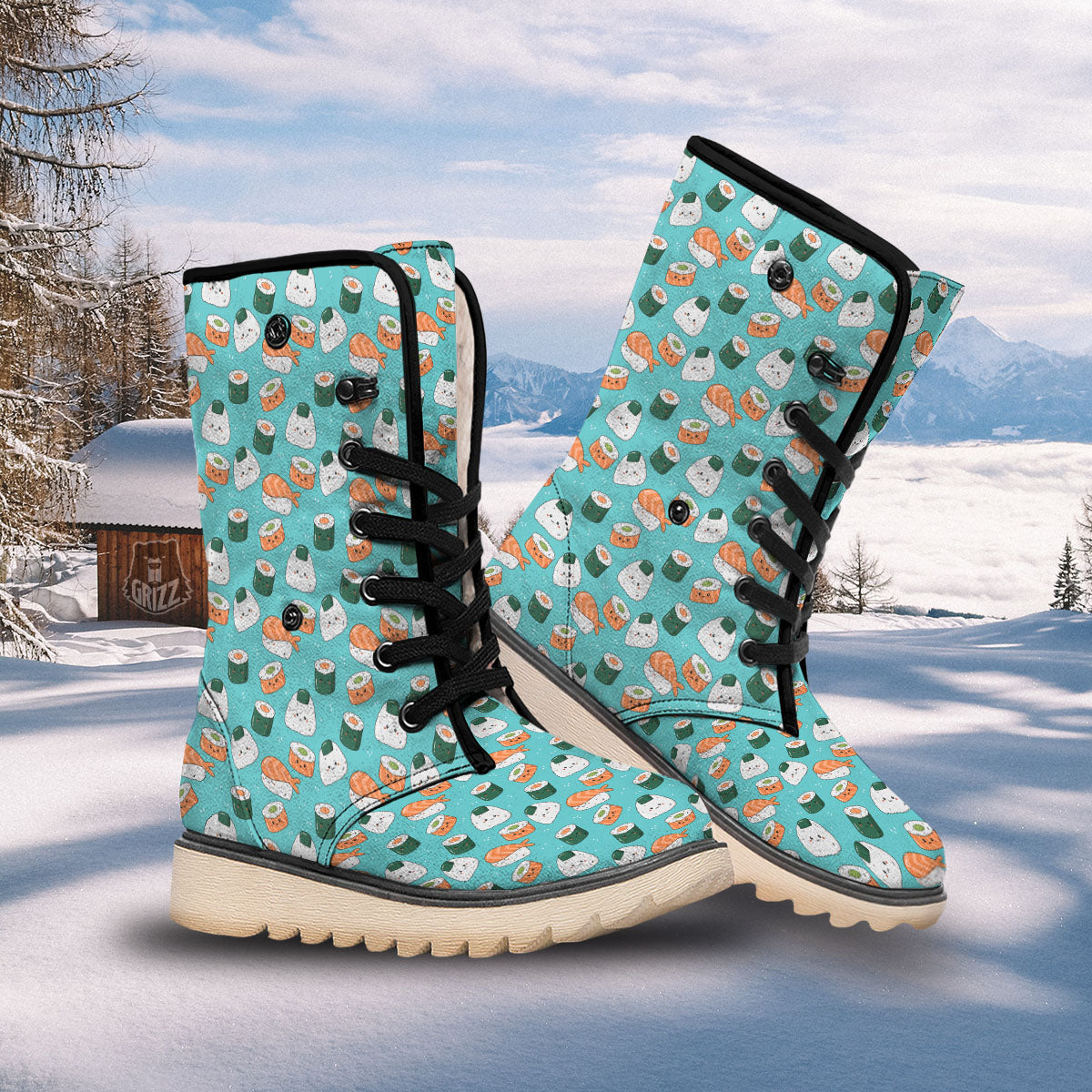 Sushi Kawaii Japanese Print Pattern Snow Boots-grizzshop