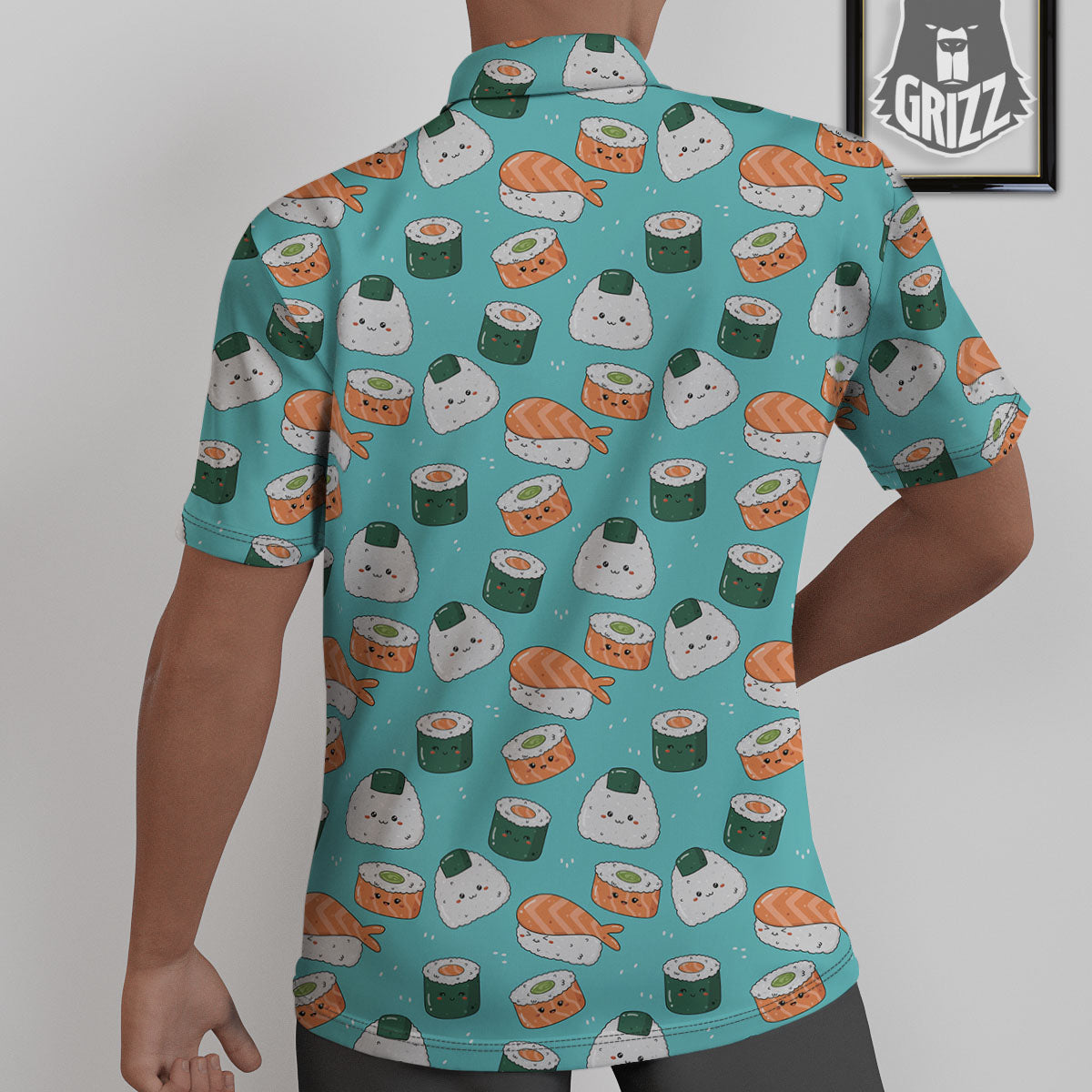 Sushi Kawaii Japanese Print Pattern Untucked Shirts-grizzshop