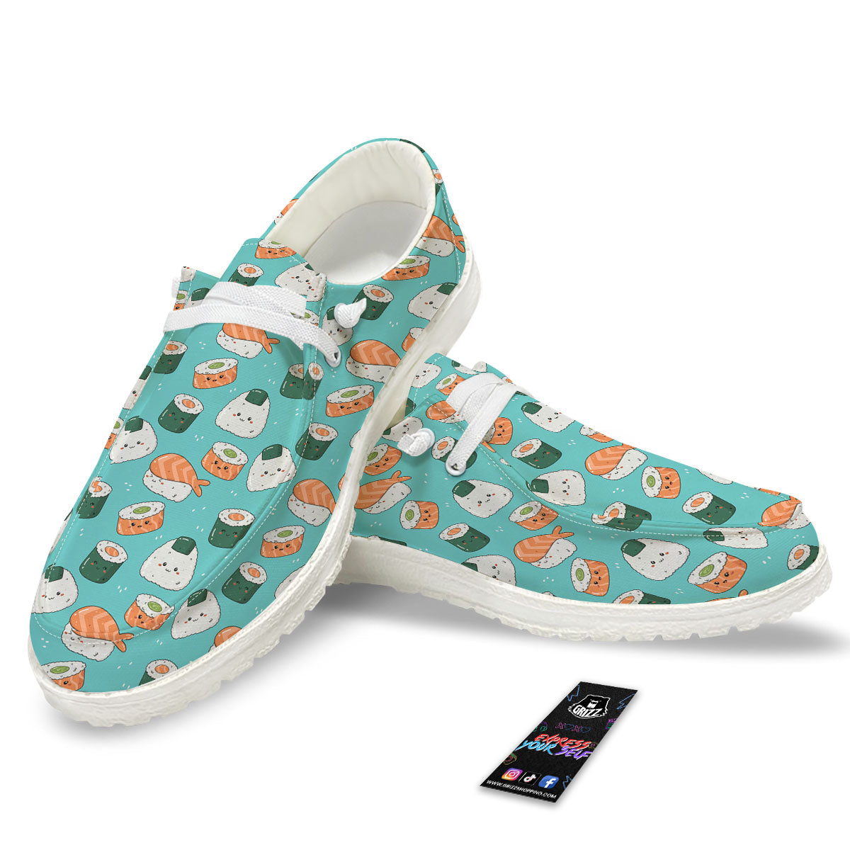 Sushi Kawaii Japanese Print Pattern White Loafers-grizzshop