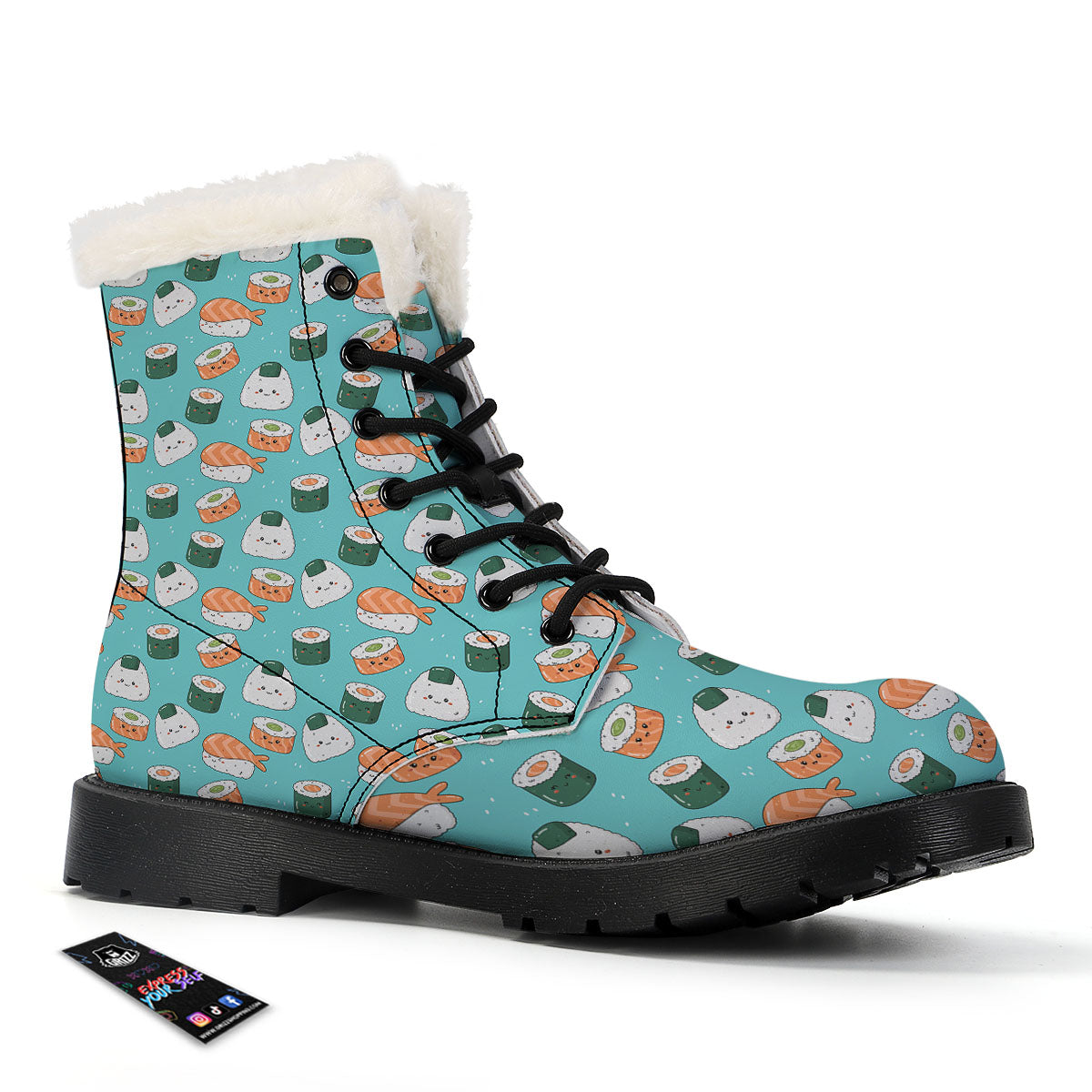 Sushi Kawaii Japanese Print Pattern Winter Boots-grizzshop