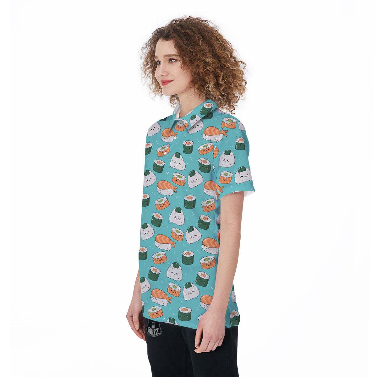 Sushi Kawaii Japanese Print Pattern Women's Golf Shirts-grizzshop
