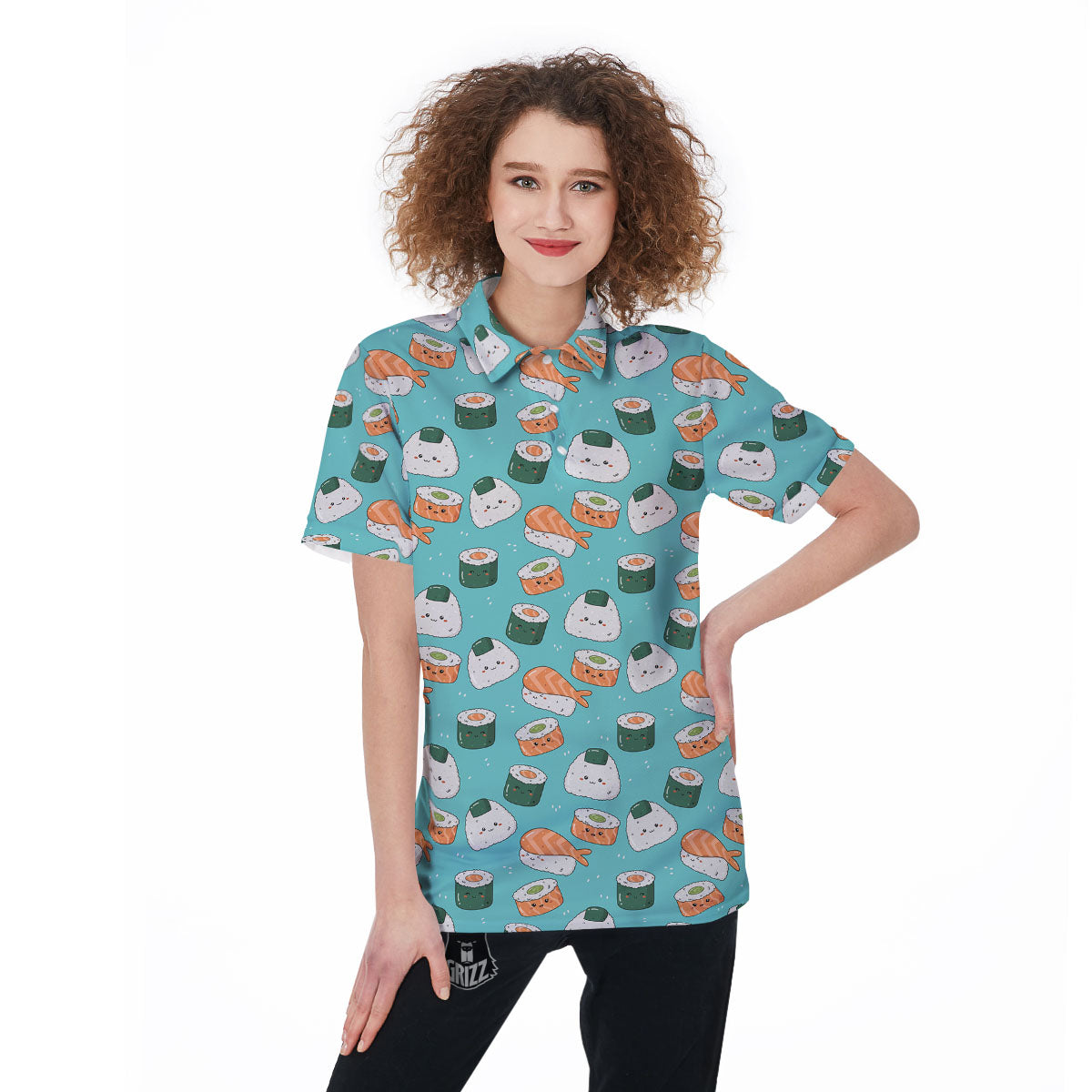 Sushi Kawaii Japanese Print Pattern Women's Golf Shirts-grizzshop