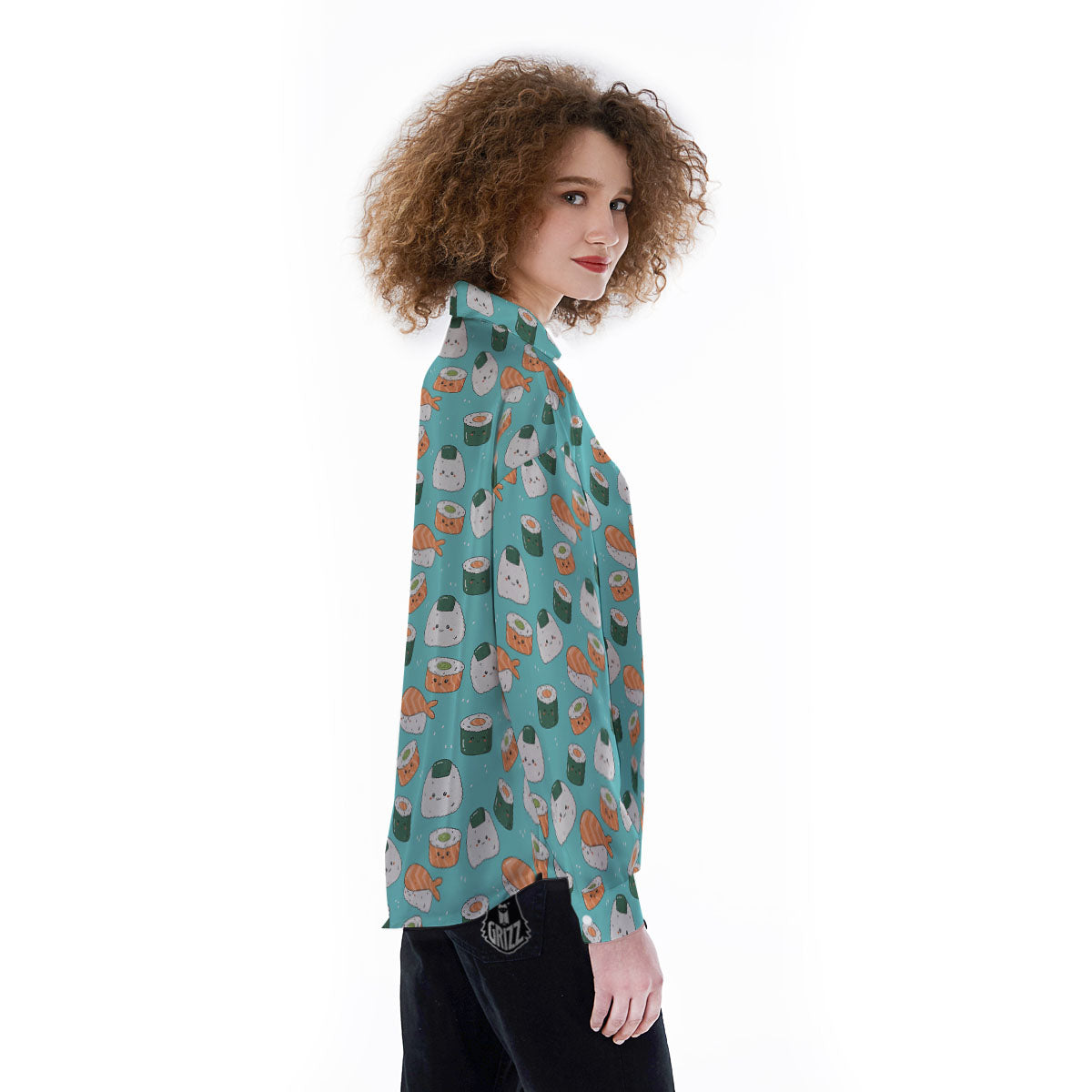 Sushi Kawaii Japanese Print Pattern Women's Long Sleeve Shirts-grizzshop