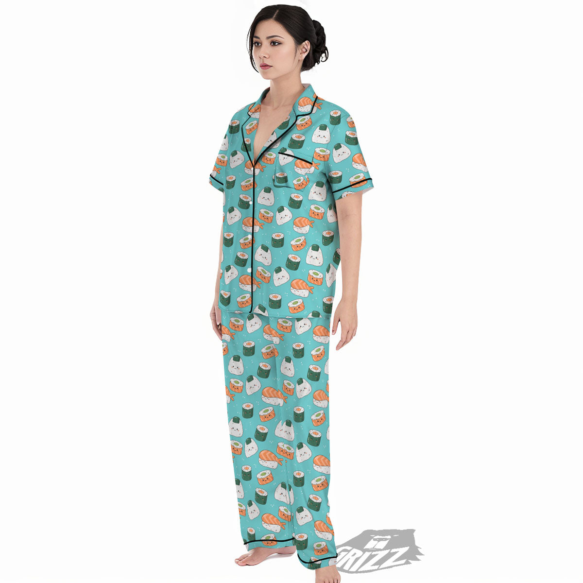 Sushi Kawaii Japanese Print Pattern Women's Pajamas Set-grizzshop