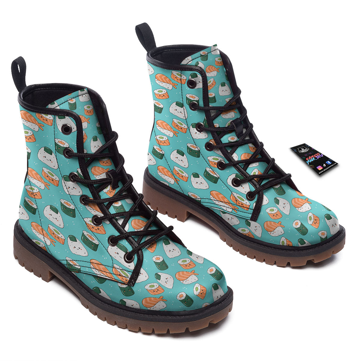 Sushi Kawaii Japanese Print Pattern Work Boots-grizzshop
