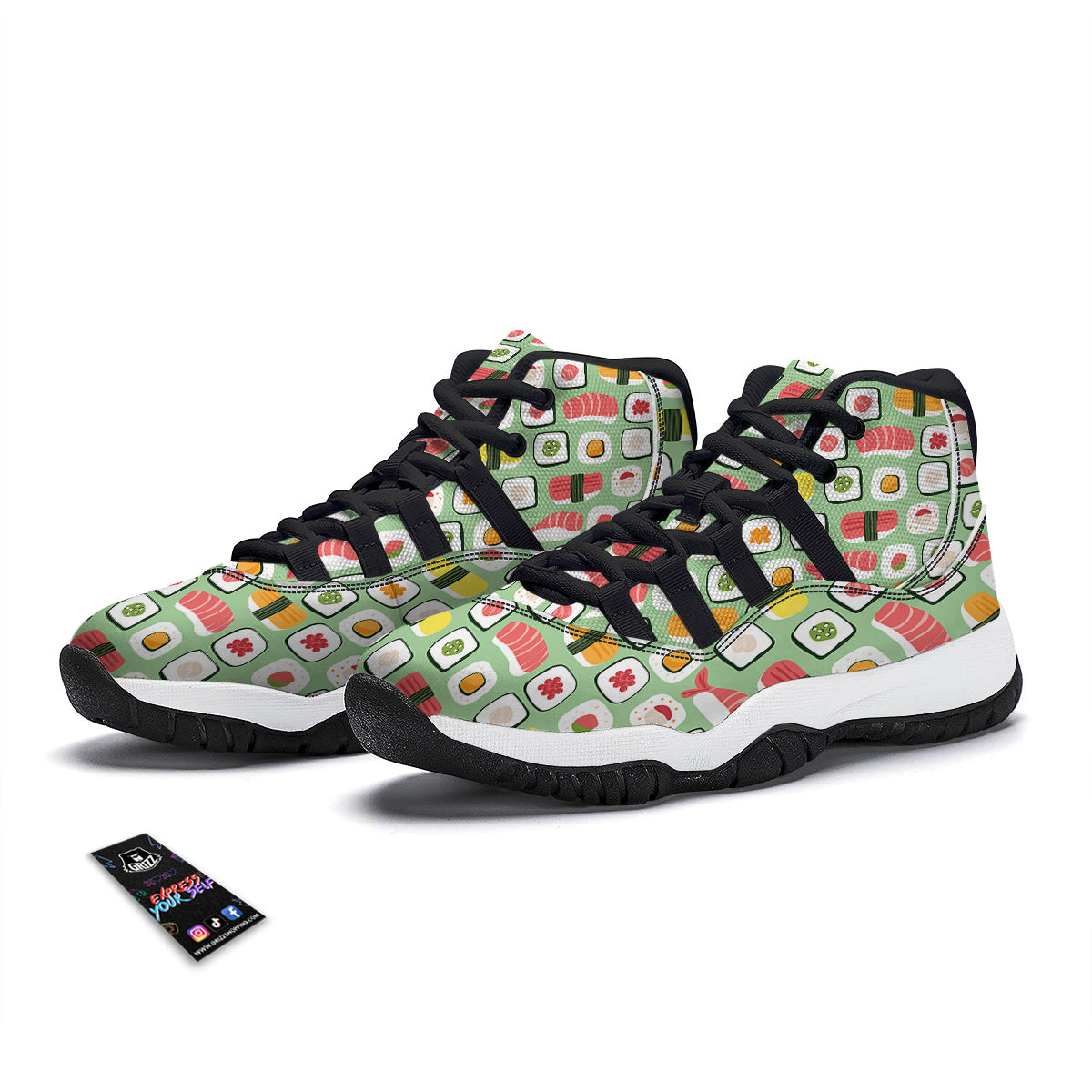 Sushi Kawaii Pattern Print Black Bball Shoes-grizzshop