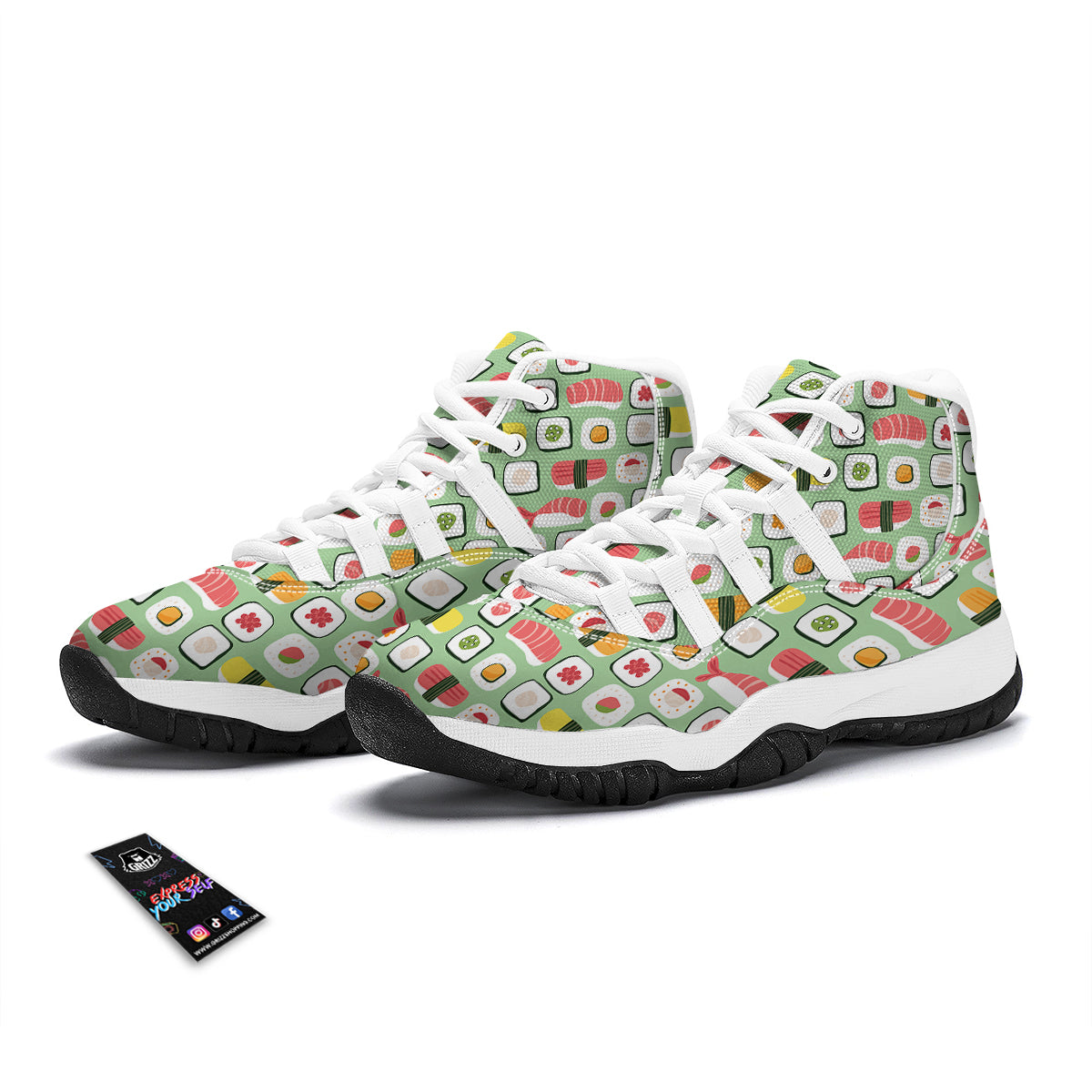 Sushi Kawaii Pattern Print White Bball Shoes-grizzshop