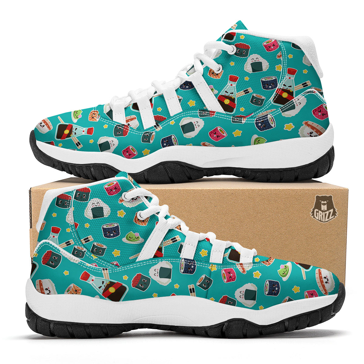 Sushi Pattern Print White Bball Shoes-grizzshop