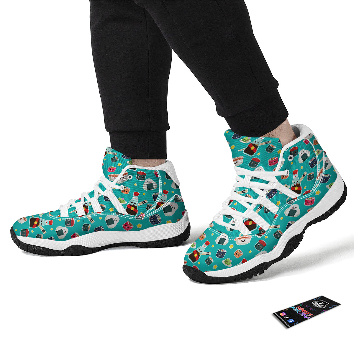 Sushi Pattern Print White Bball Shoes-grizzshop