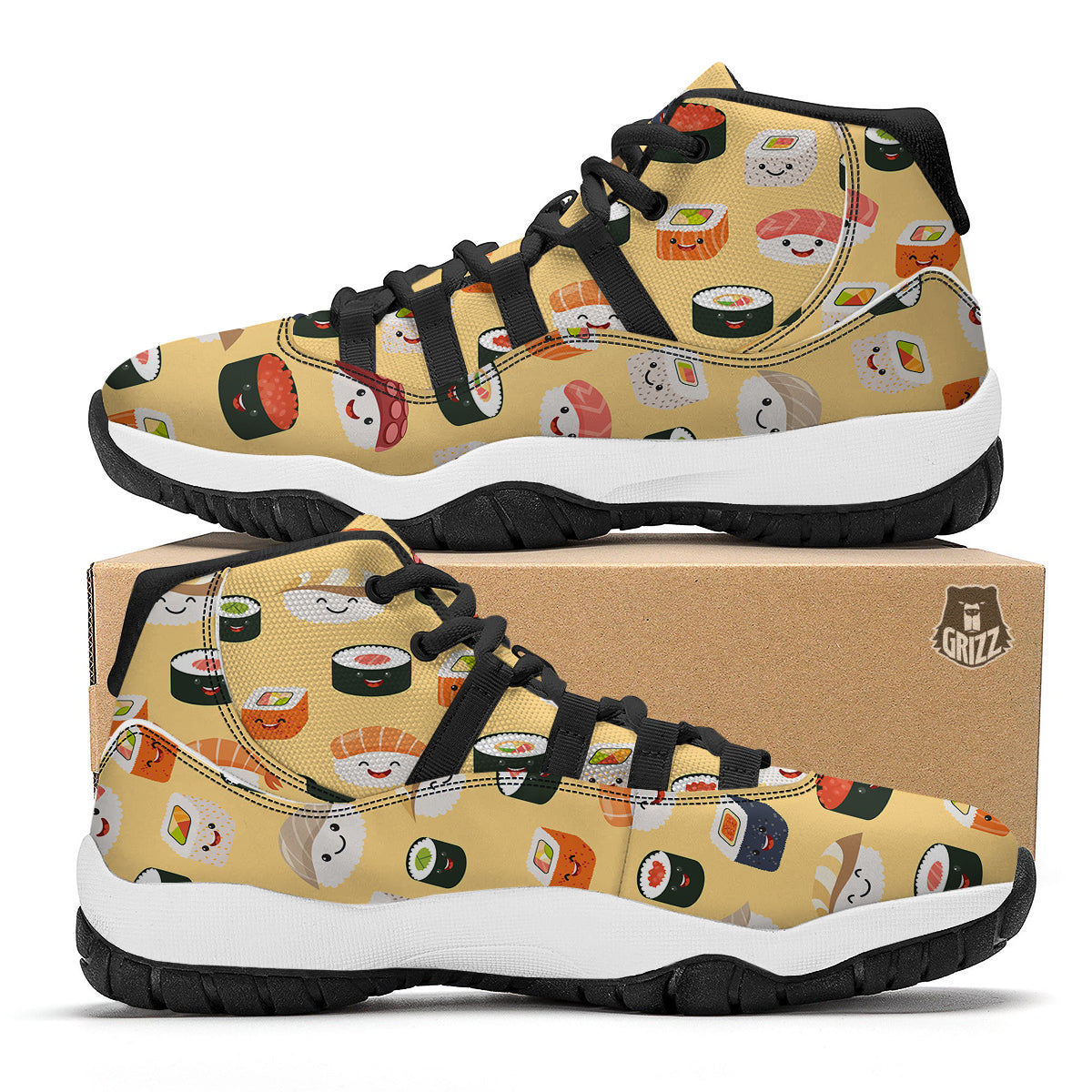 Sushi Print Pattern Black Bball Shoes-grizzshop