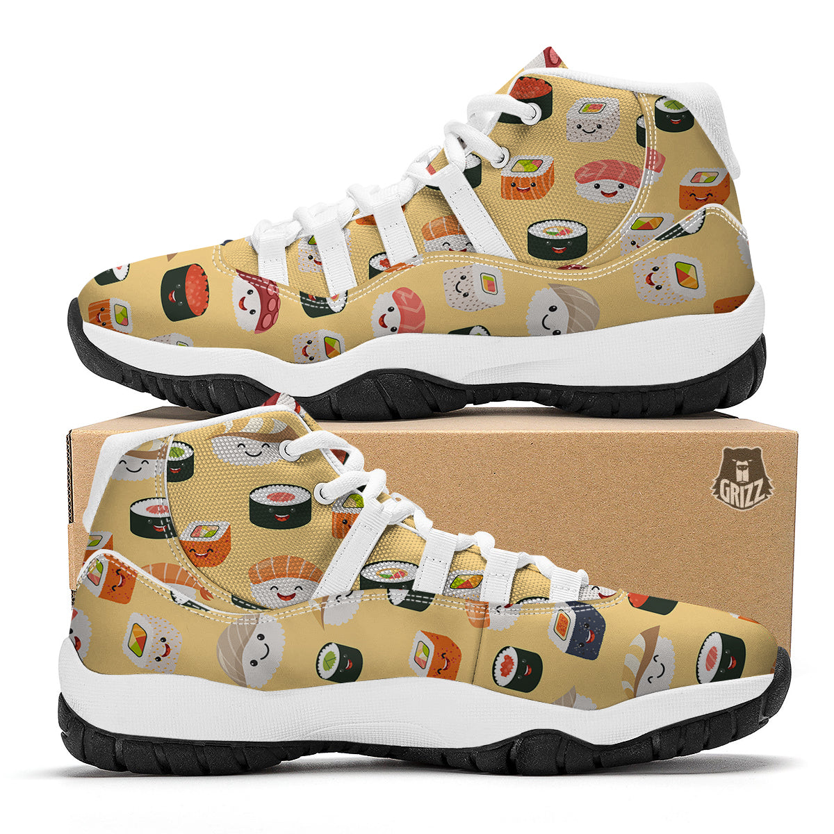 Sushi Print Pattern White Bball Shoes-grizzshop