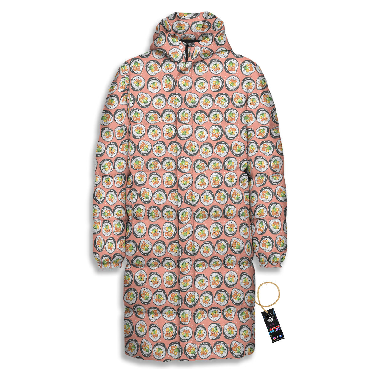 Sushi Colorful Print Pattern Long Down Jacket