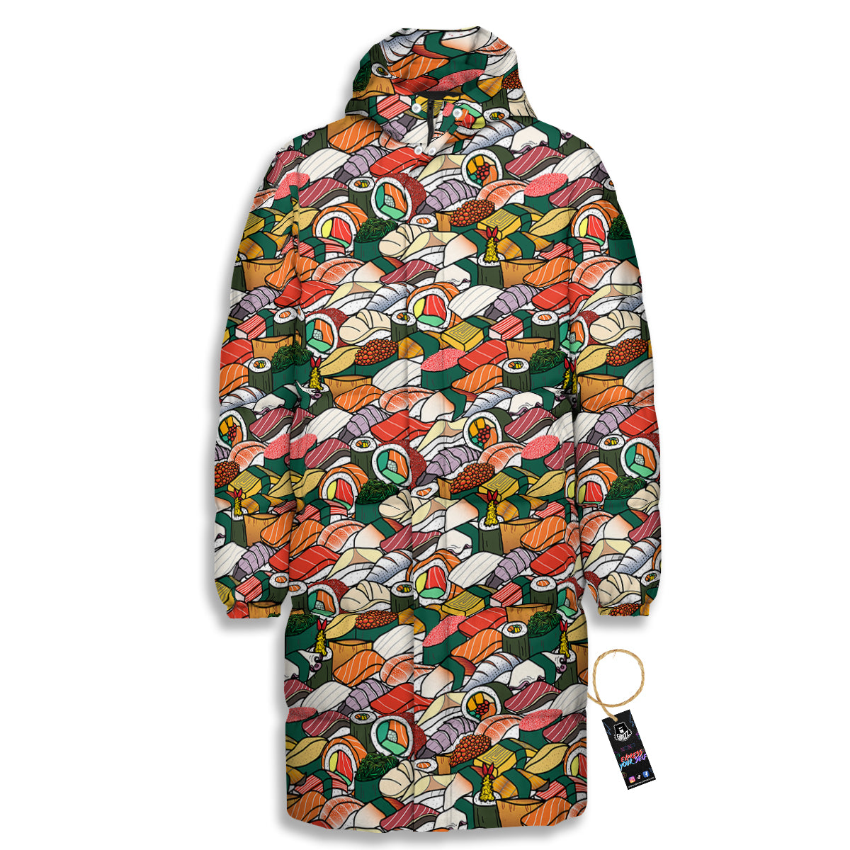 Sushi Japanese Colorful Print Pattern Long Down Jacket
