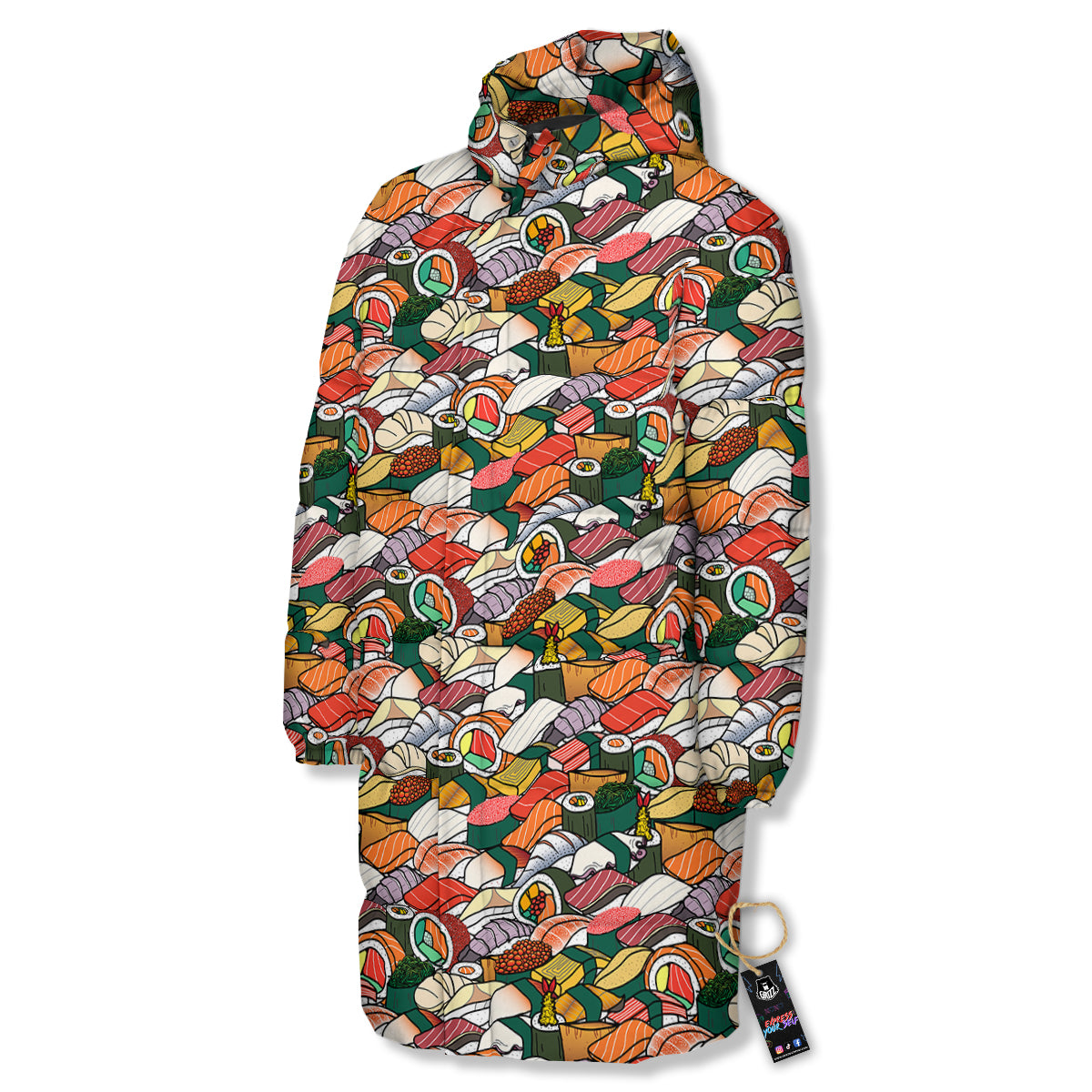 Sushi Japanese Colorful Print Pattern Long Down Jacket