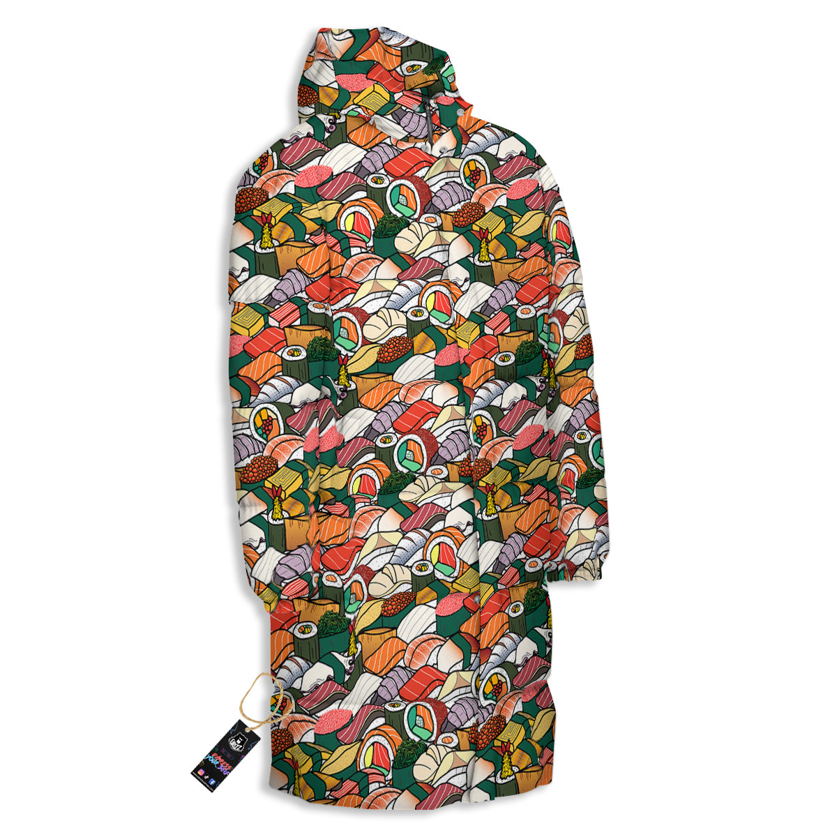 Sushi Japanese Colorful Print Pattern Long Down Jacket