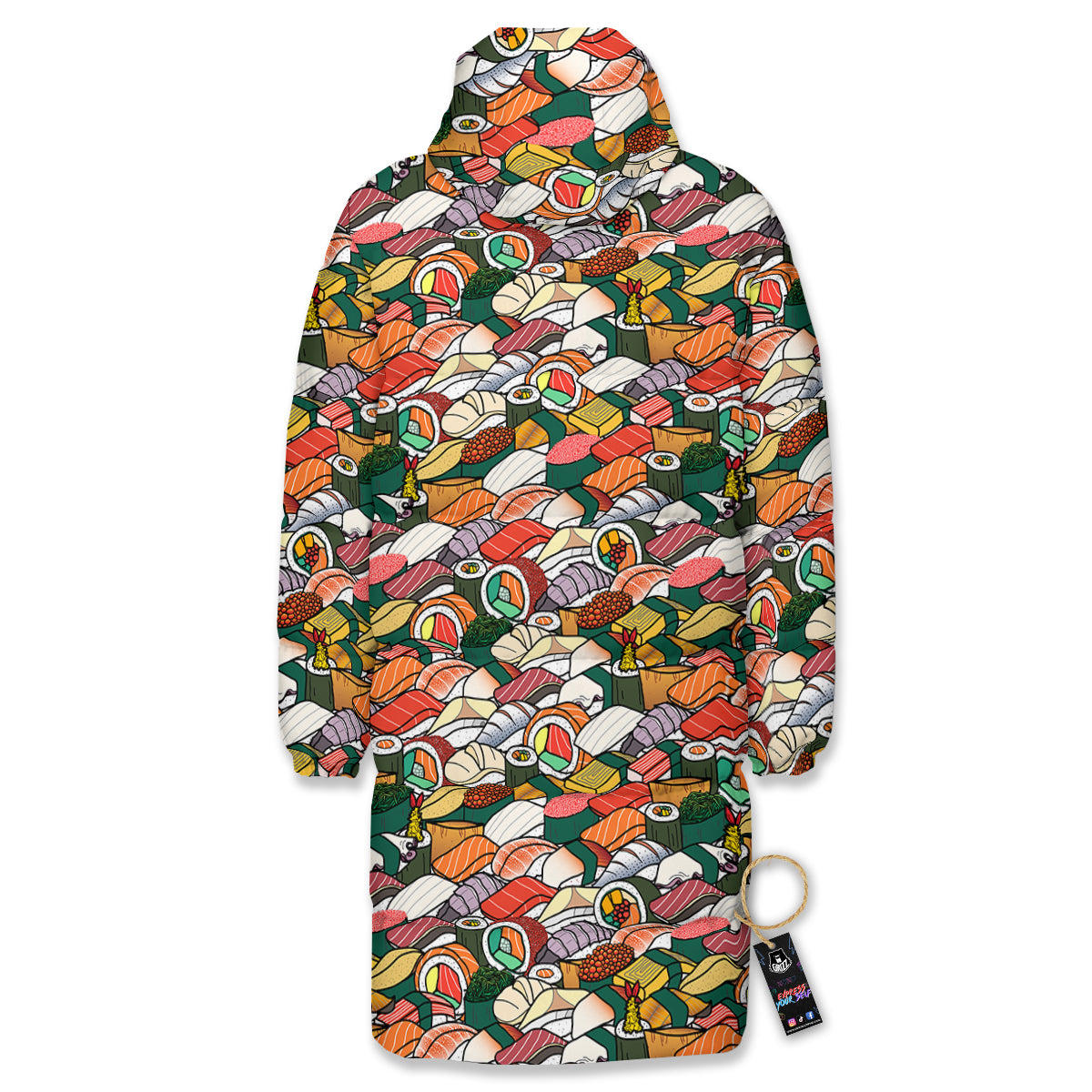 Sushi Japanese Colorful Print Pattern Long Down Jacket