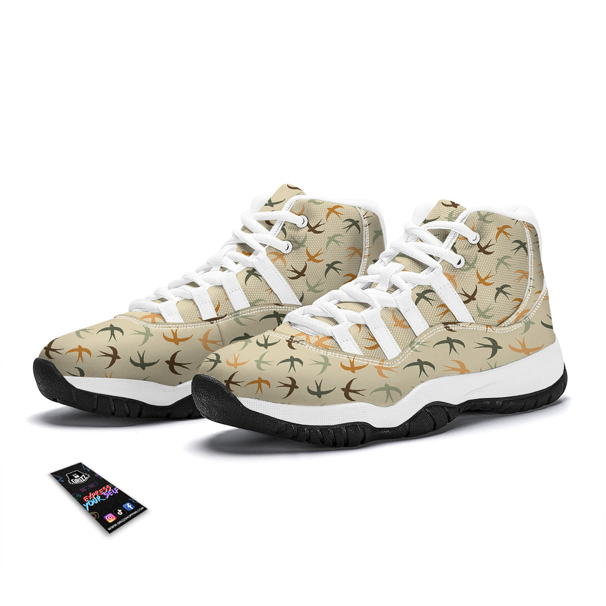 Swallow Beige Color Print Pattern White Bball Shoes-grizzshop