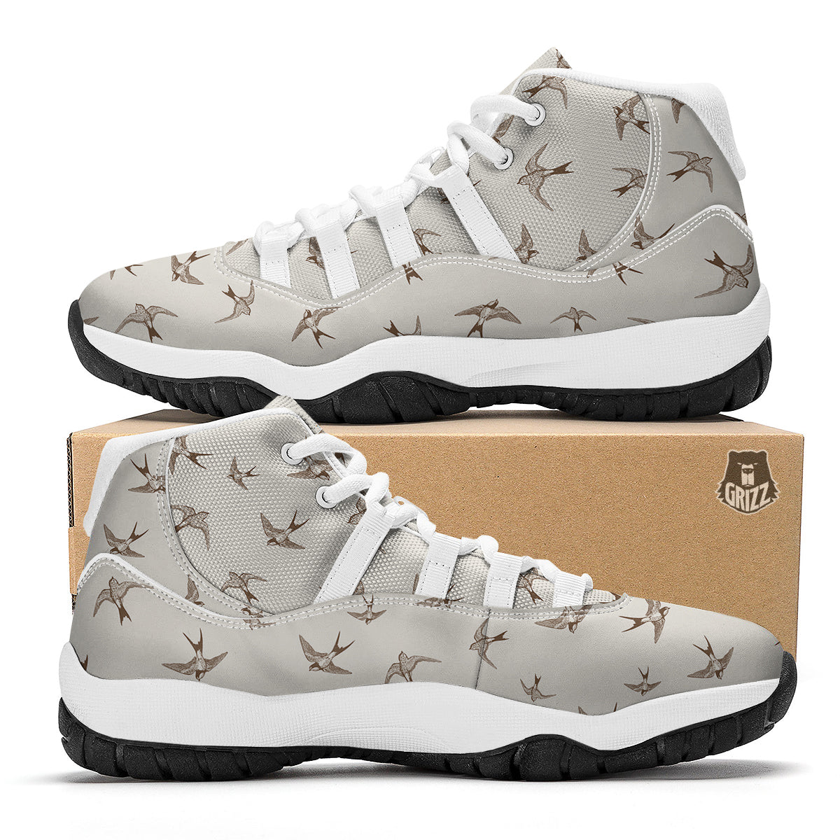 Swallow Print Pattern White Bball Shoes-grizzshop