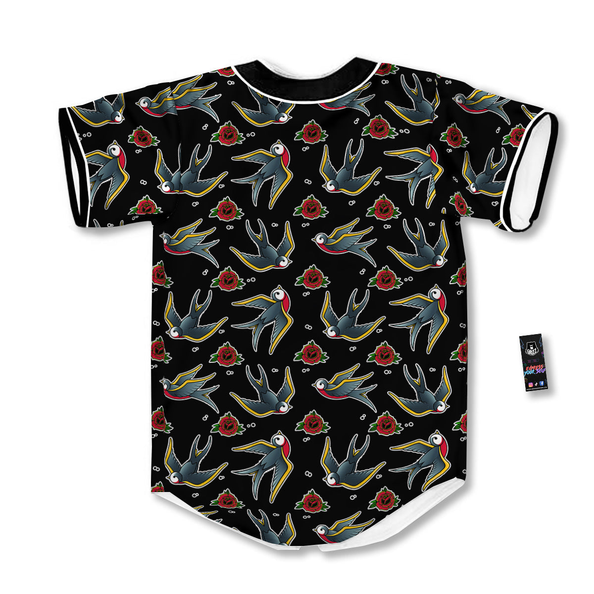 Swallows And Roses Tattoo Print Pattern Baseball Jersey-grizzshop