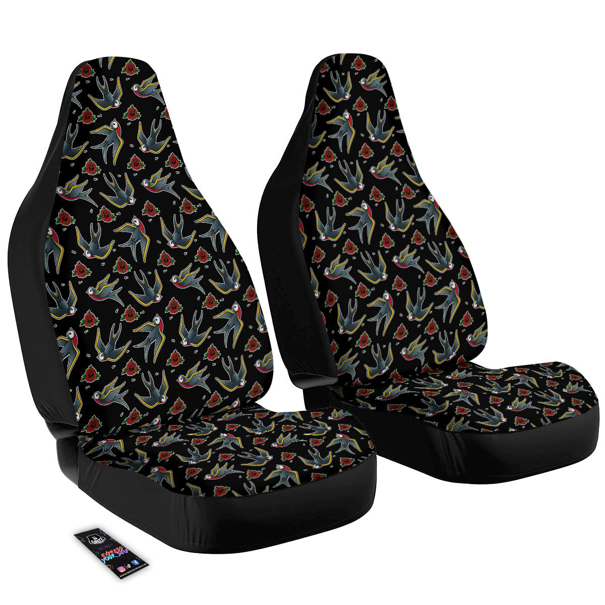 Swallows And Roses Tattoo Print Pattern Car Seat Covers-grizzshop