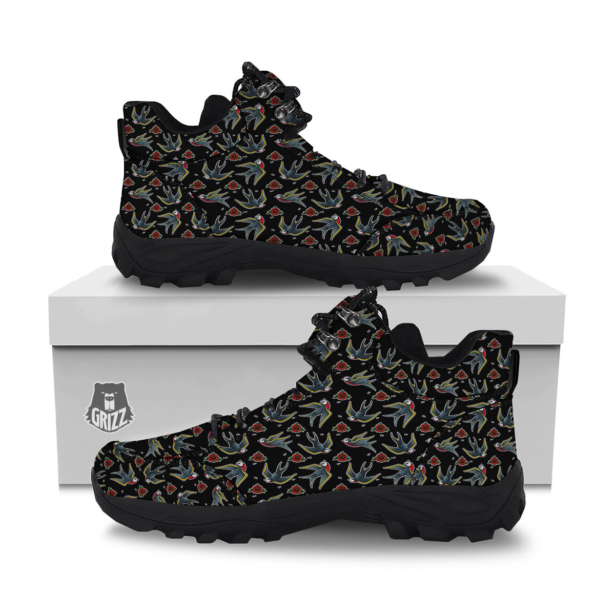 Swallows And Roses Tattoo Print Pattern Hiking Shoes-grizzshop