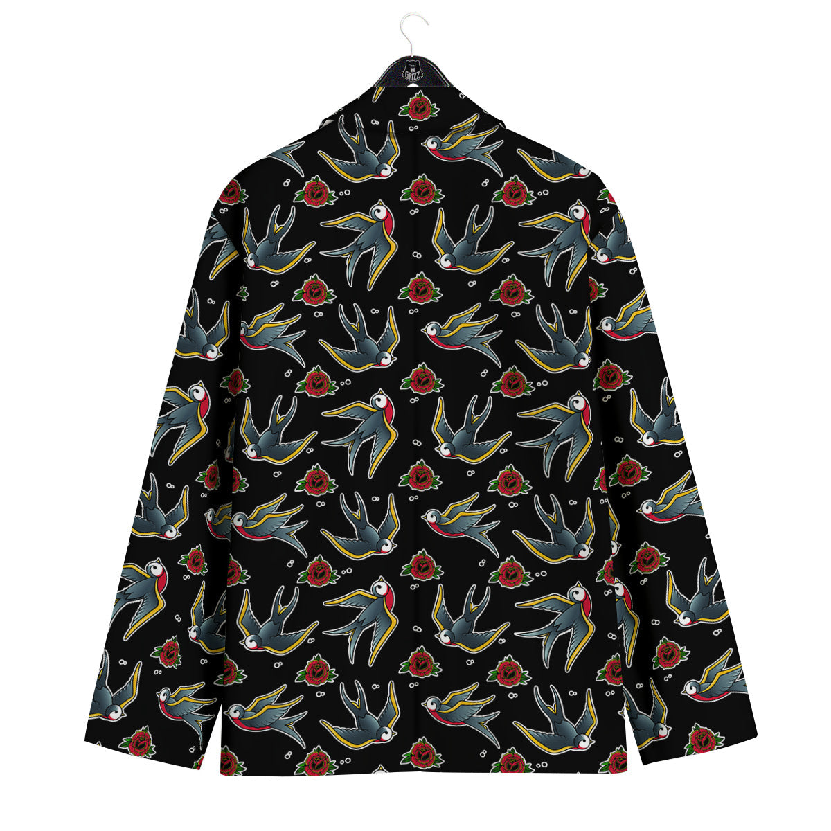 Swallows And Roses Tattoo Print Pattern Men's Sport Coat-grizzshop