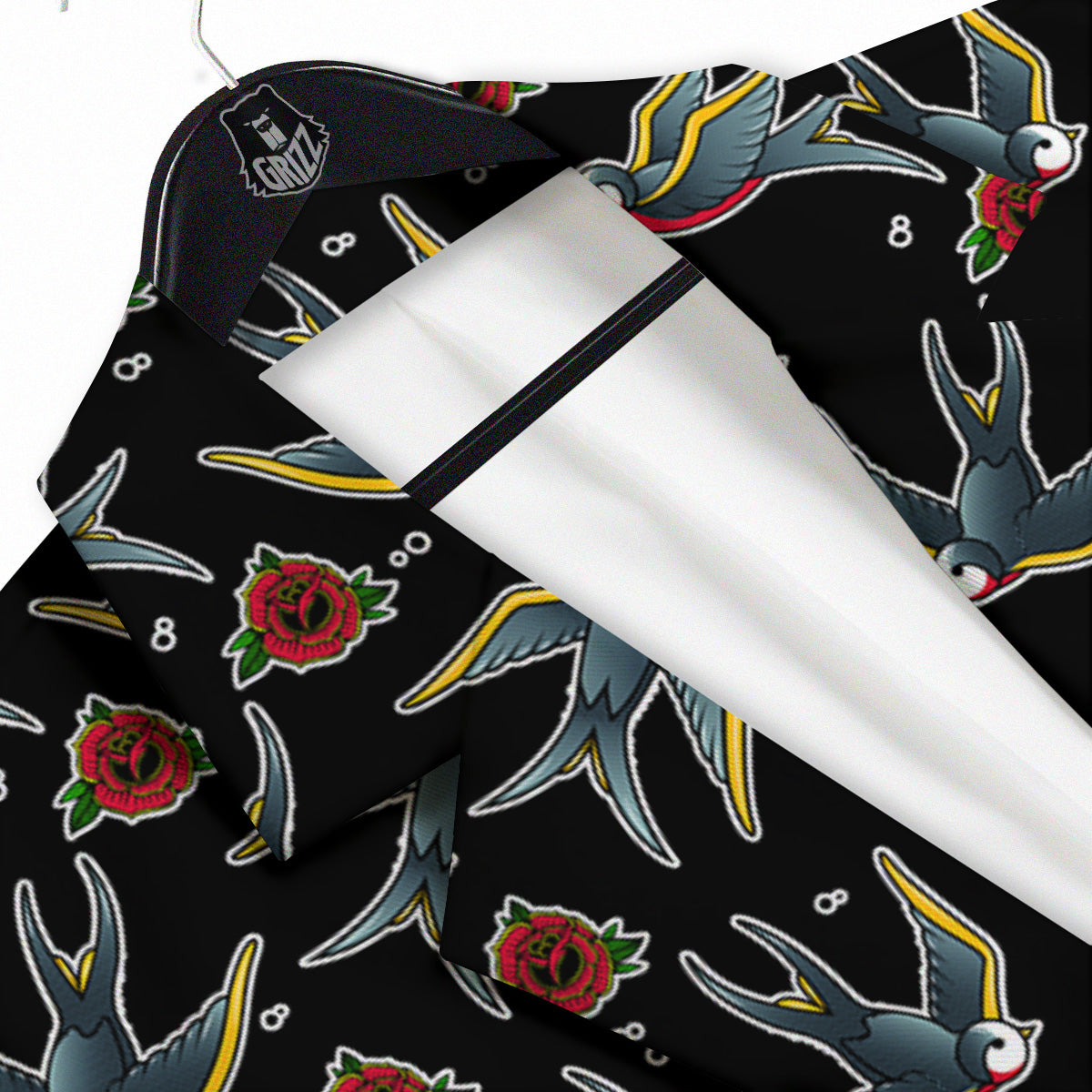 Swallows And Roses Tattoo Print Pattern Men's Sport Coat-grizzshop