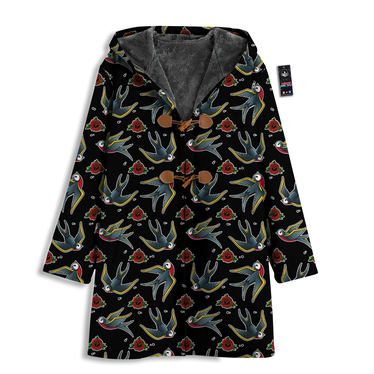Swallows And Roses Tattoo Print Pattern Men's Windbreaker Jacket-grizzshop