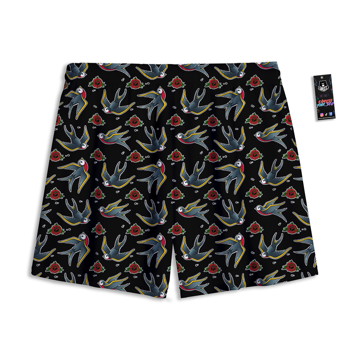 Thai Black And Gold Print Pattern Mesh Shorts