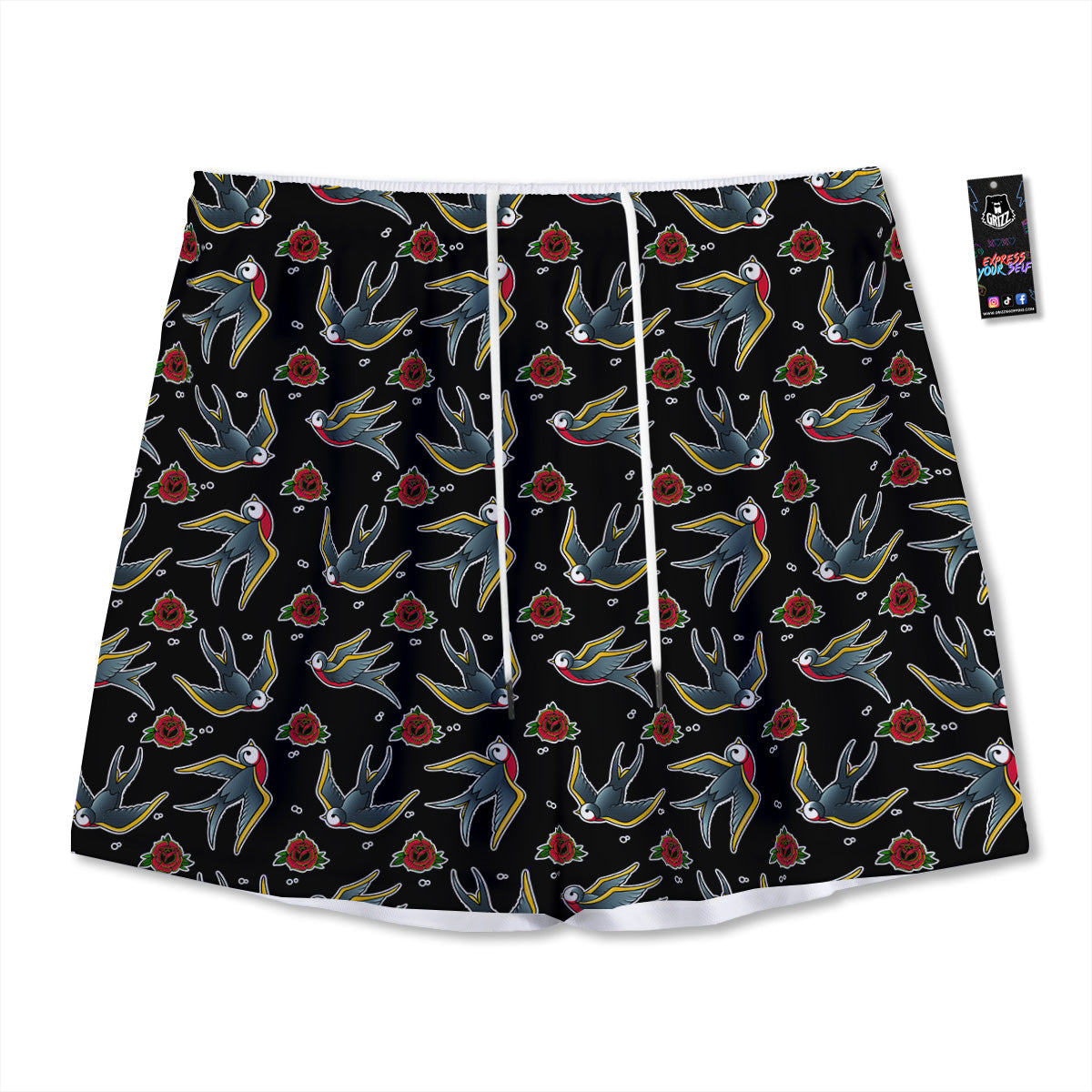 Thai Black And Gold Print Pattern Mesh Shorts