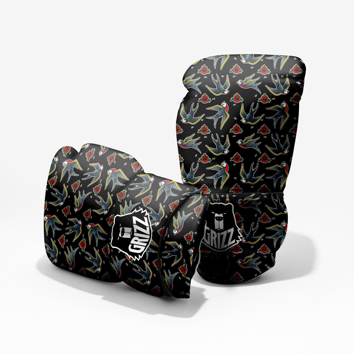Swallows And Roses Tattoo Print Pattern Pro Boxing Glove