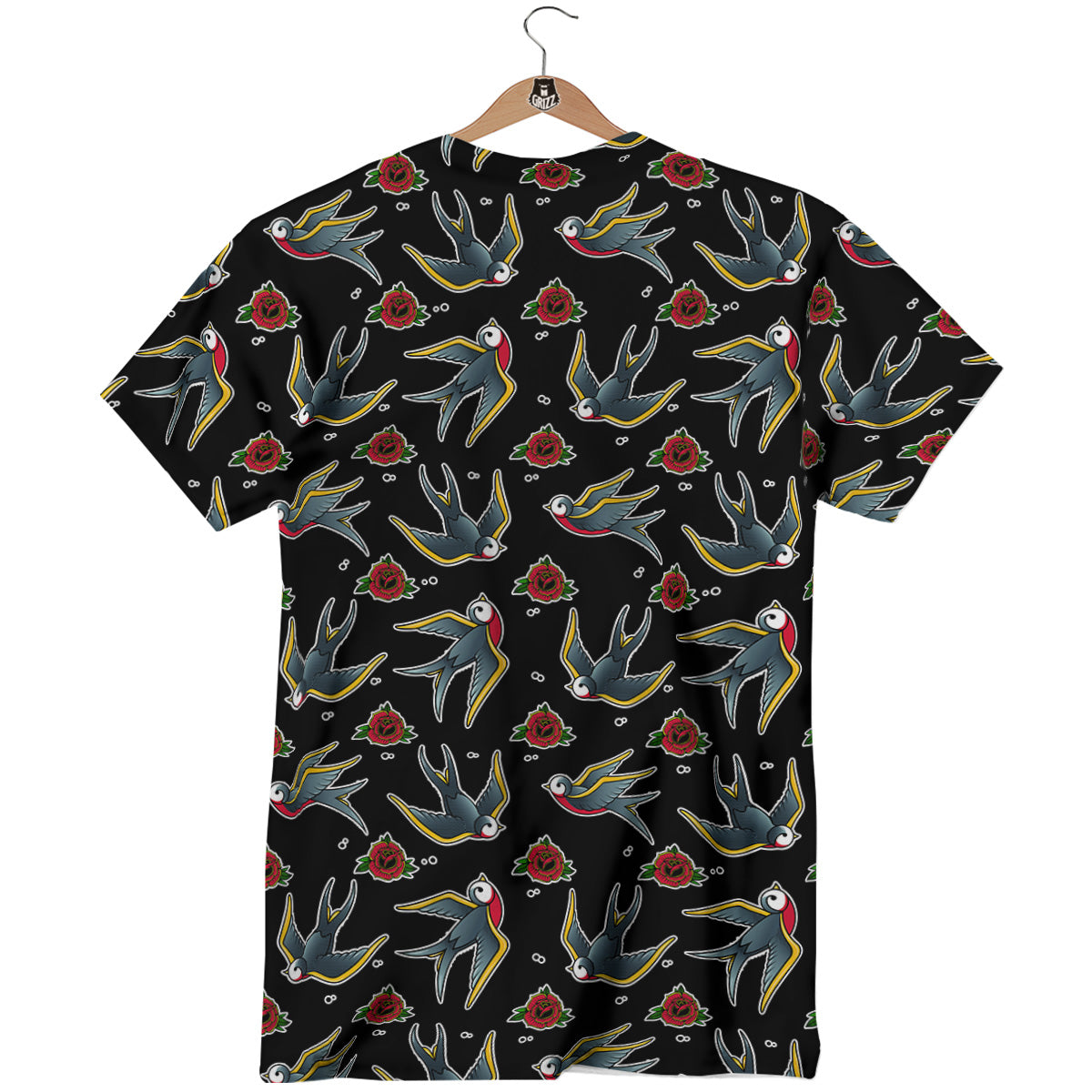 Swallows And Roses Tattoo Print Pattern T-Shirt-grizzshop